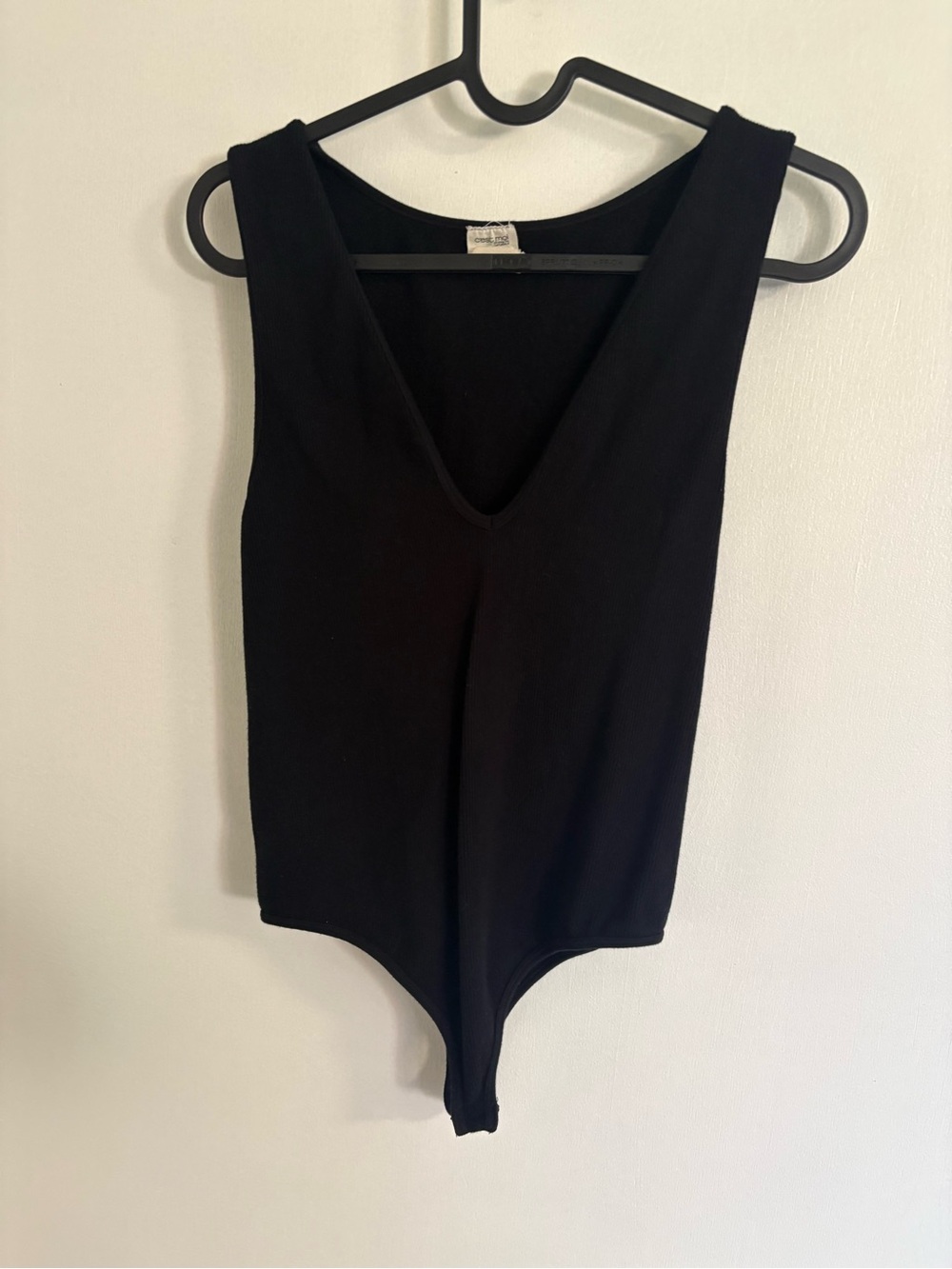 Sleeveless Black V-Neck Ribbed Bodysuit